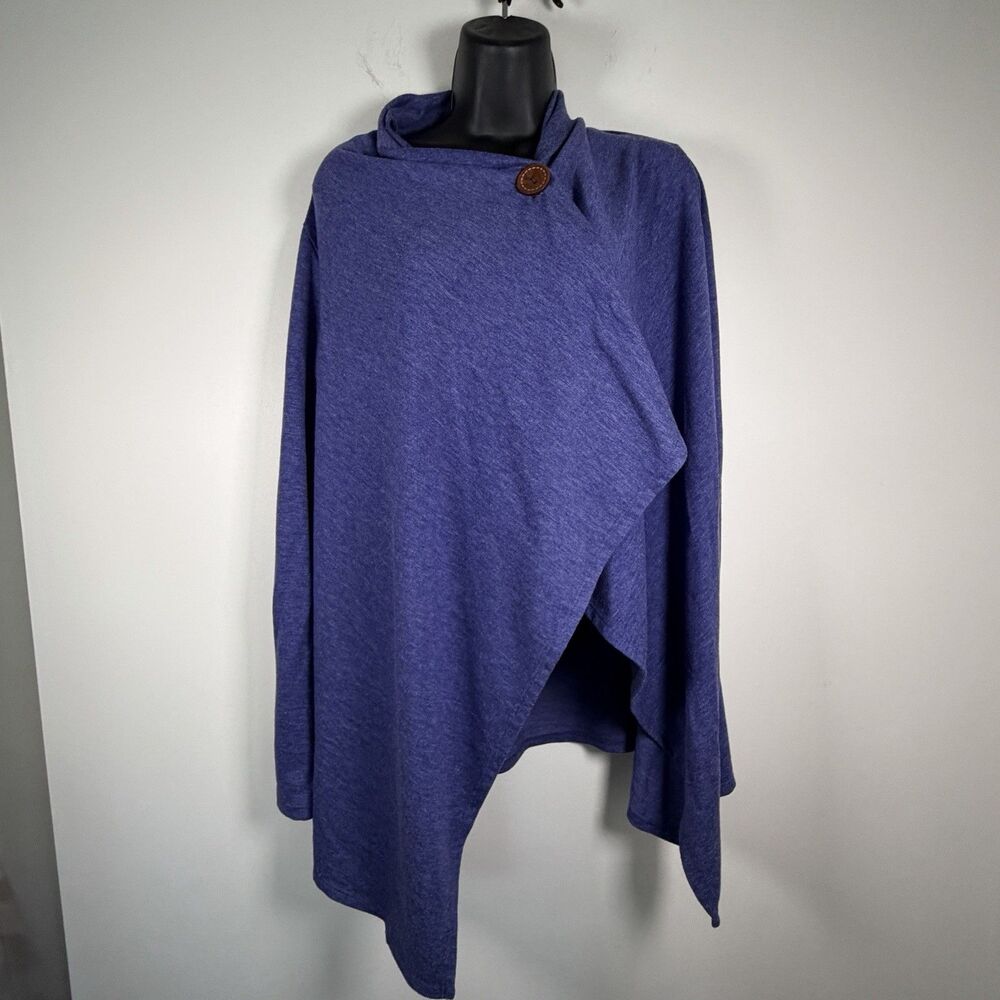 B Collection by Bobeau Women Purple Draped Asymmetrical Long Sleeve Poncho L